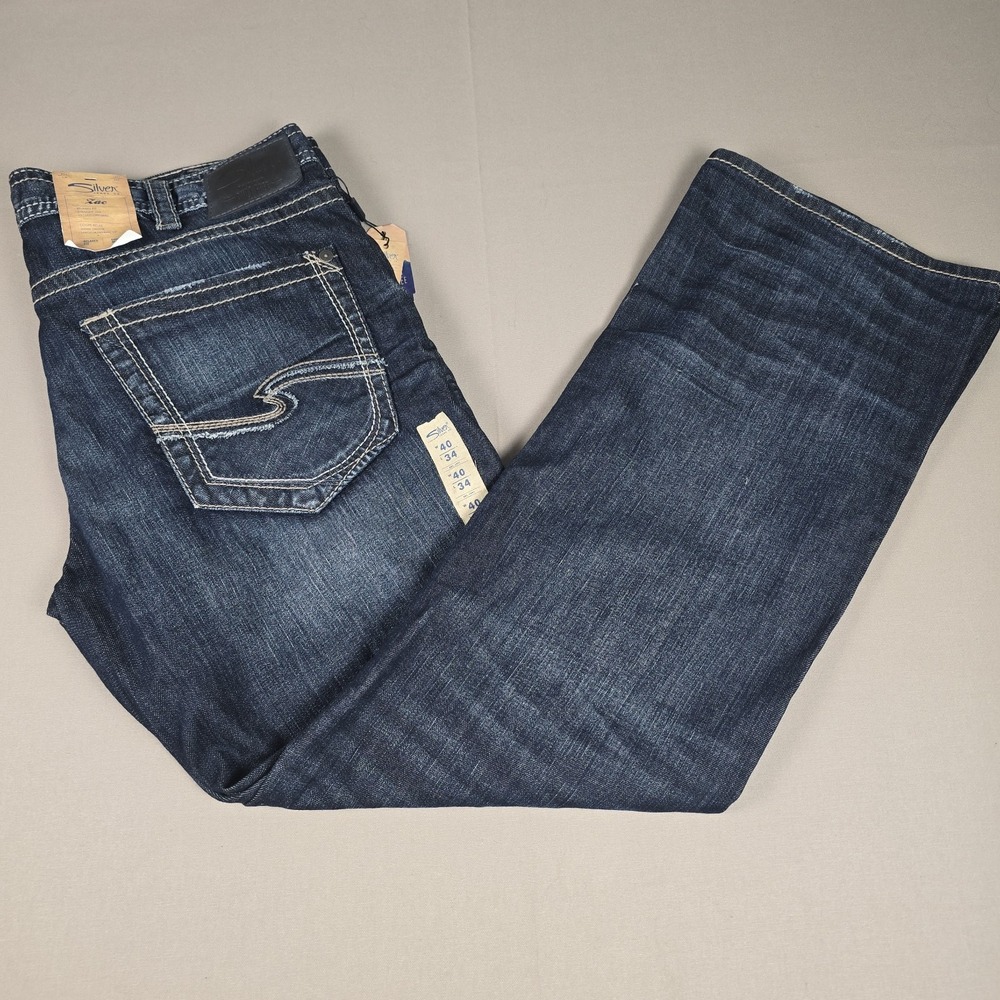 Silver Jeans Co Zac Relaxed Fit Straight Leg Denim Jeans Men 40x34 Dark Wash NWT